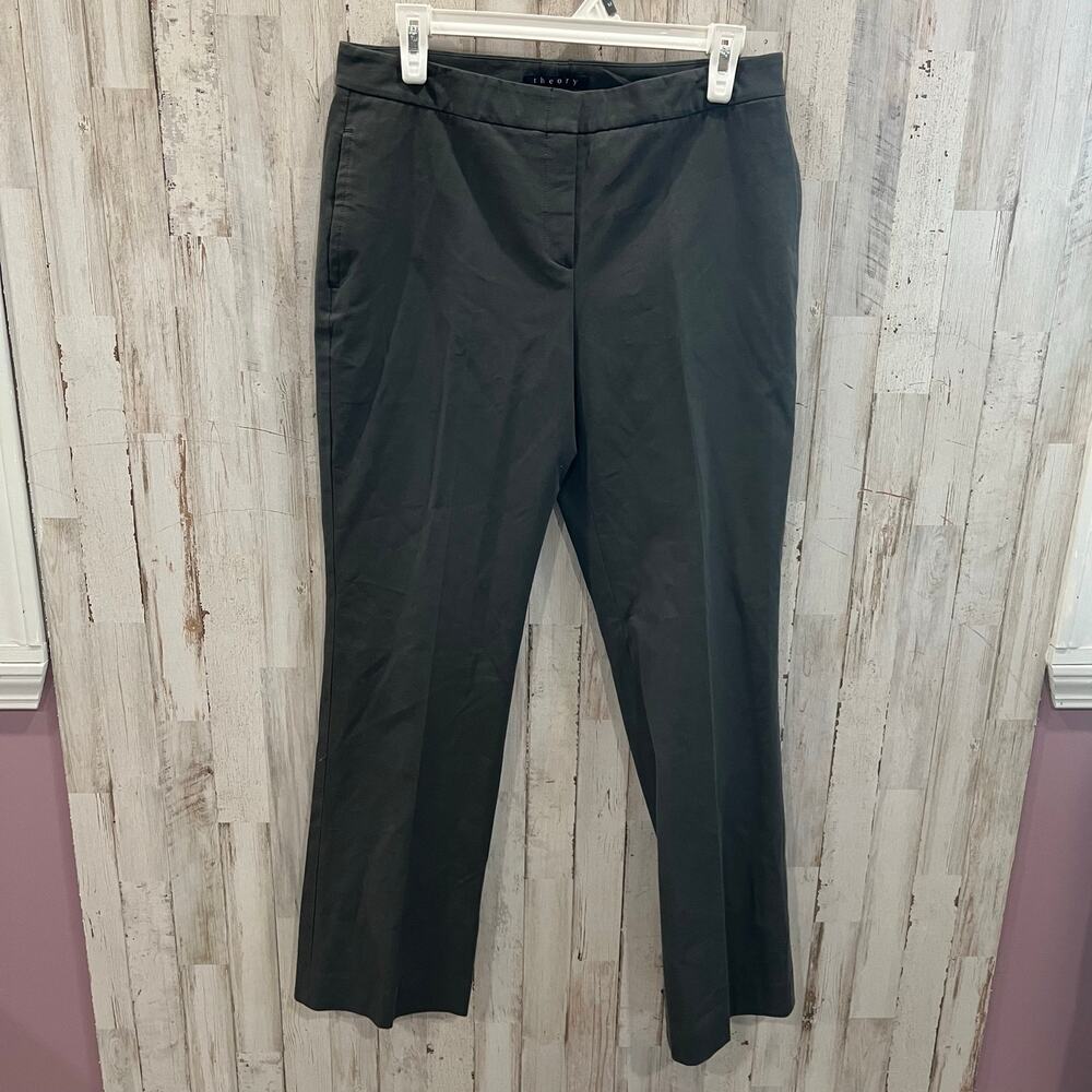 Theory Tevita Checklist Gray Green Flare Career Trouser Pants Womens Size 10